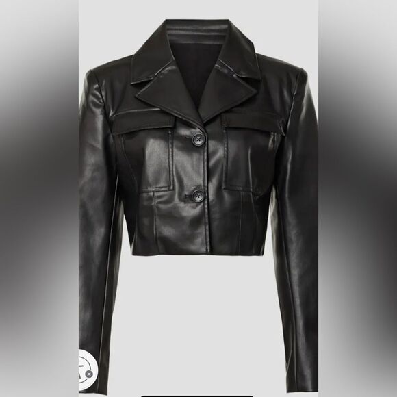 Saunders Black Faux Leather Jacket Size 2 - Picture 5 of 9